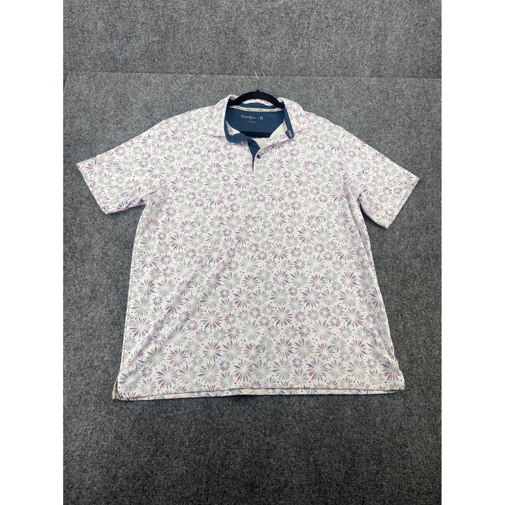 Walter Hagen Eleven Golf Polo Shirt Mens L White Red Blue Fireworks Starburst